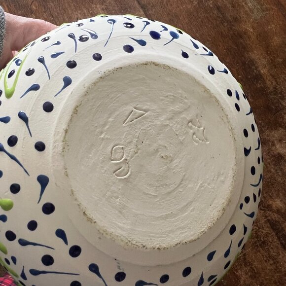 Handmade Large Abstract Colorful Pottery Bowl Signed - Picture 3 of 5